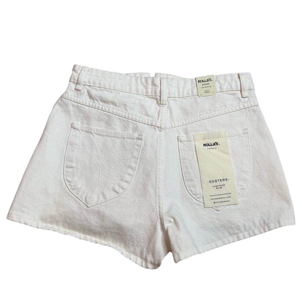 Rolla's Dusters High Rise Slim High Waisted White Denim Button Fly Shorts NWT - Picture 3 of 12